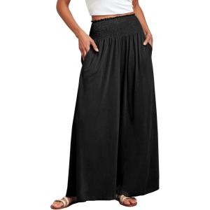 image:imageANRABESS Women Palazzo Pants Summer Boho Bagyy Wide Leg High Smocked Waist Casual Loose Lounge Pant with PocketBlack