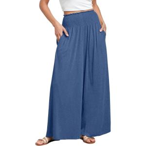image:imageANRABESS Women Palazzo Pants Summer Boho Bagyy Wide Leg High Smocked Waist Casual Loose Lounge Pant with PocketBlue
