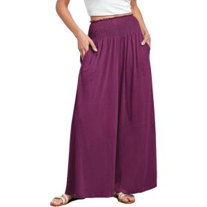 image:imageANRABESS Women Palazzo Pants Summer Boho Bagyy Wide Leg High Smocked Waist Casual Loose Lounge Pant with PocketDark Purple