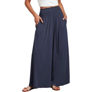 image:imageANRABESS Women Palazzo Pants Summer Boho Bagyy Wide Leg High Smocked Waist Casual Loose Lounge Pant with PocketDeep Blue