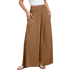 image:imageANRABESS Women Palazzo Pants Summer Boho Bagyy Wide Leg High Smocked Waist Casual Loose Lounge Pant with PocketKhaki