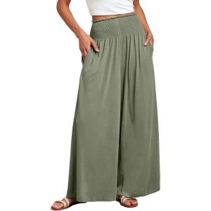 image:imageANRABESS Women Palazzo Pants Summer Boho Bagyy Wide Leg High Smocked Waist Casual Loose Lounge Pant with PocketOlive