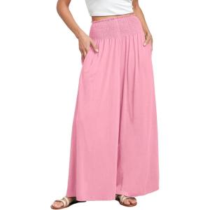 image:imageANRABESS Women Palazzo Pants Summer Boho Bagyy Wide Leg High Smocked Waist Casual Loose Lounge Pant with PocketPink