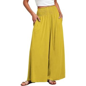 image:imageANRABESS Women Palazzo Pants Summer Boho Bagyy Wide Leg High Smocked Waist Casual Loose Lounge Pant with PocketYellow