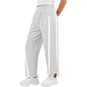 image:imageANRABESS Women Track Pants Casual Drawstring Waist Lightweight Baggy Contrast Color Workout Barrel Leg Pants with PocketsGrey