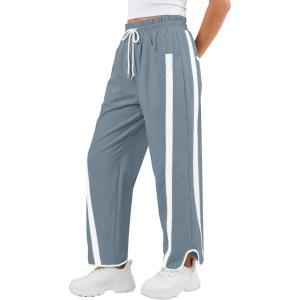 image:imageANRABESS Women Track Pants Casual Drawstring Waist Lightweight Baggy Contrast Color Workout Barrel Leg Pants with PocketsGrey Blue