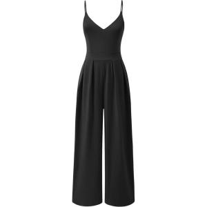 image:imageANRABESS Women V Neck Spaghetti Strap Wide Leg Dressy Jumpsuits 2026 Summer Casual One Piece Jumper Romper Outfits amp PocketsBlack