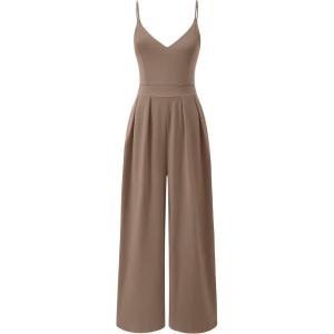 image:imageANRABESS Women V Neck Spaghetti Strap Wide Leg Dressy Jumpsuits 2026 Summer Casual One Piece Jumper Romper Outfits amp PocketsCoffee