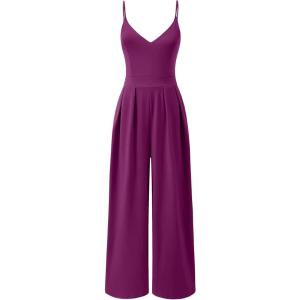 image:imageANRABESS Women V Neck Spaghetti Strap Wide Leg Dressy Jumpsuits 2026 Summer Casual One Piece Jumper Romper Outfits amp PocketsDark Purple