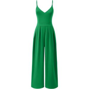 image:imageANRABESS Women V Neck Spaghetti Strap Wide Leg Dressy Jumpsuits 2026 Summer Casual One Piece Jumper Romper Outfits amp PocketsGrass Green