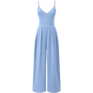 image:imageANRABESS Women V Neck Spaghetti Strap Wide Leg Dressy Jumpsuits 2026 Summer Casual One Piece Jumper Romper Outfits amp PocketsLight Blue