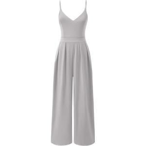 image:imageANRABESS Women V Neck Spaghetti Strap Wide Leg Dressy Jumpsuits 2026 Summer Casual One Piece Jumper Romper Outfits amp PocketsLight Grey