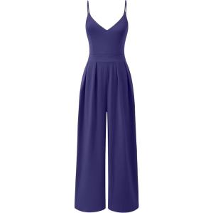 image:imageANRABESS Women V Neck Spaghetti Strap Wide Leg Dressy Jumpsuits 2026 Summer Casual One Piece Jumper Romper Outfits amp PocketsNavy Blue