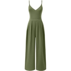 image:imageANRABESS Women V Neck Spaghetti Strap Wide Leg Dressy Jumpsuits 2026 Summer Casual One Piece Jumper Romper Outfits amp PocketsOlive Green