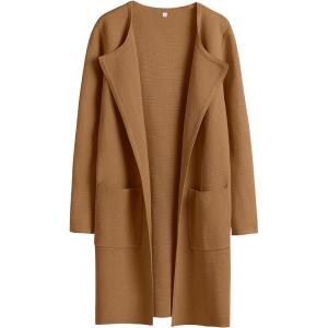 image:imageANRABESS Womens Cardigan Sweater Open Front Knit Long Coatigan Dressy Casual Jacket Coat 2025 Fall Outfits Classy ClothesCaramel