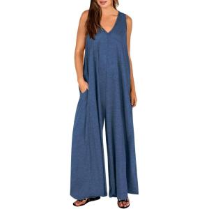 image:imageANRABESS Womens Casual Summer Loose Jumpsuits Sleeveless Tank V Neck Wide Leg Long Pant Rompers Baggy Jumper with PocketsDark Blue