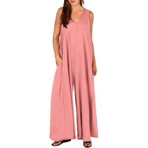 image:imageANRABESS Womens Casual Summer Loose Jumpsuits Sleeveless Tank V Neck Wide Leg Long Pant Rompers Baggy Jumper with PocketsPink