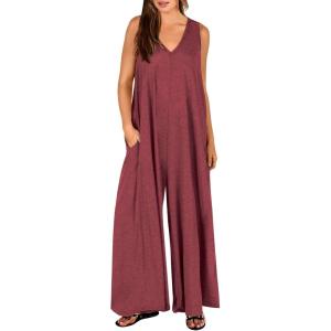 image:imageANRABESS Womens Casual Summer Loose Jumpsuits Sleeveless Tank V Neck Wide Leg Long Pant Rompers Baggy Jumper with PocketsRed