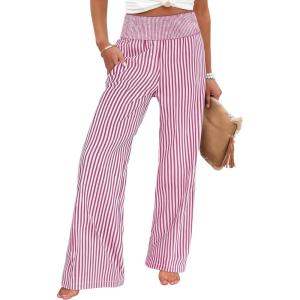 image:imageANRABESS Womens Palazzo Pants Striped amp Gingham Lounge amp Casual Cute Pajama Pants Wide Leg High Waisted PocketsRed White Stripe