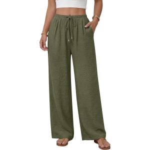 image:imageANRABESS Womens Palazzo Pants Wide Leg Flowy Drawstring High Waisted Casual Trousers 2026 Summer Beach Vacation ClothesArmy Green