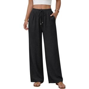 image:imageANRABESS Womens Palazzo Pants Wide Leg Flowy Drawstring High Waisted Casual Trousers 2026 Summer Beach Vacation ClothesBlack
