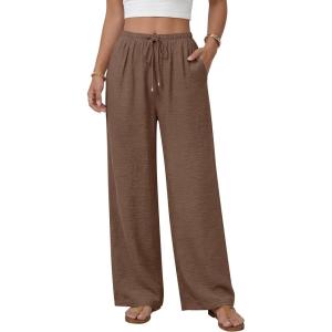 image:imageANRABESS Womens Palazzo Pants Wide Leg Flowy Drawstring High Waisted Casual Trousers 2026 Summer Beach Vacation ClothesCoffee