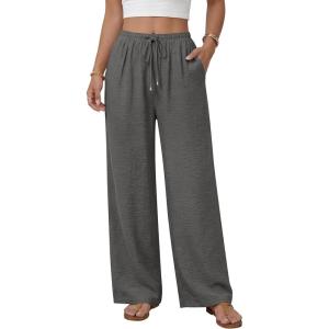 image:imageANRABESS Womens Palazzo Pants Wide Leg Flowy Drawstring High Waisted Casual Trousers 2026 Summer Beach Vacation ClothesDark Gray