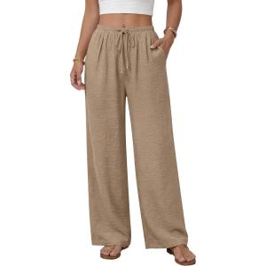 image:imageANRABESS Womens Palazzo Pants Wide Leg Flowy Drawstring High Waisted Casual Trousers 2026 Summer Beach Vacation ClothesKhaki