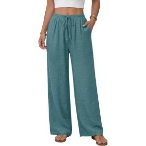 image:imageANRABESS Womens Palazzo Pants Wide Leg Flowy Drawstring High Waisted Casual Trousers 2026 Summer Beach Vacation ClothesLake