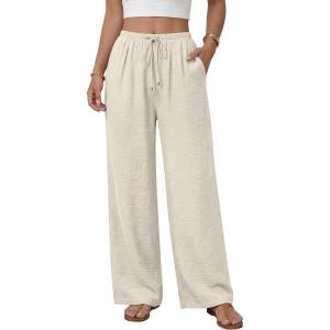 image:imageANRABESS Womens Palazzo Pants Wide Leg Flowy Drawstring High Waisted Casual Trousers 2026 Summer Beach Vacation ClothesLight Yellow