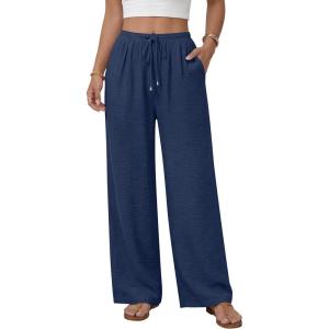 image:imageANRABESS Womens Palazzo Pants Wide Leg Flowy Drawstring High Waisted Casual Trousers 2026 Summer Beach Vacation ClothesNavy Blue