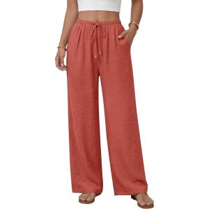 image:imageANRABESS Womens Palazzo Pants Wide Leg Flowy Drawstring High Waisted Casual Trousers 2026 Summer Beach Vacation ClothesOrange Red