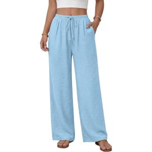 image:imageANRABESS Womens Palazzo Pants Wide Leg Flowy Drawstring High Waisted Casual Trousers 2026 Summer Beach Vacation ClothesSky Blue