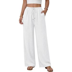 image:imageANRABESS Womens Palazzo Pants Wide Leg Flowy Drawstring High Waisted Casual Trousers 2026 Summer Beach Vacation ClothesWhite