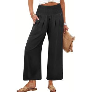 image:imageANRABESS Womens Pants Wide Leg High Waisted Palazzo Pants Summer Flowy Beach Lounge Casual Trousers with PocketsBlack
