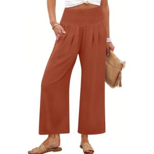 image:imageANRABESS Womens Pants Wide Leg High Waisted Palazzo Pants Summer Flowy Beach Lounge Casual Trousers with PocketsBrick Red