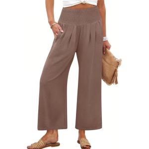 image:imageANRABESS Womens Pants Wide Leg High Waisted Palazzo Pants Summer Flowy Beach Lounge Casual Trousers with PocketsCoffee Brown