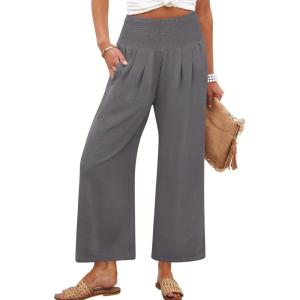 image:imageANRABESS Womens Pants Wide Leg High Waisted Palazzo Pants Summer Flowy Beach Lounge Casual Trousers with PocketsDark Grey