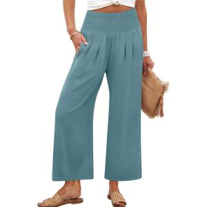 image:imageANRABESS Womens Pants Wide Leg High Waisted Palazzo Pants Summer Flowy Beach Lounge Casual Trousers with PocketsLake