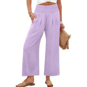 image:imageANRABESS Womens Pants Wide Leg High Waisted Palazzo Pants Summer Flowy Beach Lounge Casual Trousers with PocketsLight Purple
