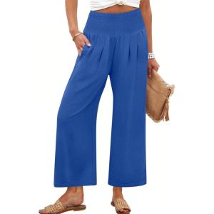 image:imageANRABESS Womens Pants Wide Leg High Waisted Palazzo Pants Summer Flowy Beach Lounge Casual Trousers with PocketsRoyal Blue