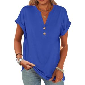 image:imageANRABESS Womens Short Sleeve Henley Tops V Neck Dressy Casual Blouses Summer Trendy Tee Shirts 2026 Vacation Fashion ClothesRoyal Blue