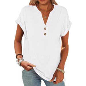 image:imageANRABESS Womens Short Sleeve Henley Tops V Neck Dressy Casual Blouses Summer Trendy Tee Shirts 2026 Vacation Fashion ClothesWhite