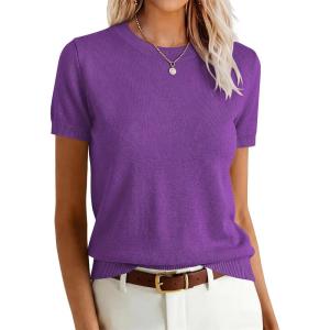 image:imageANRABESS Womens Short Sleeve Sweaters Wool Blend Crew Neck Sweater Shirts Business Casual Work Tops 2026 Summer OutfitsDeep Purple