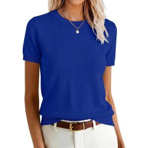 image:imageANRABESS Womens Short Sleeve Sweaters Wool Blend Crew Neck Sweater Shirts Business Casual Work Tops 2026 Summer OutfitsRoyal Blue