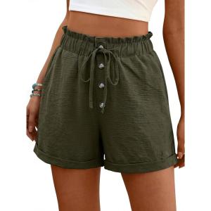 image:imageANRABESS Womens Shorts Casual Summer High Waisted Elastic Drawstring Comfy Lounge Wide Leg Short Pants Beach Vacation ClothesArmy Green