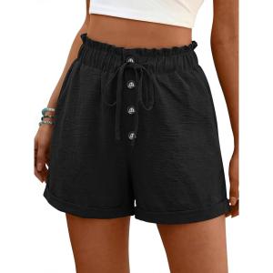 image:imageANRABESS Womens Shorts Casual Summer High Waisted Elastic Drawstring Comfy Lounge Wide Leg Short Pants Beach Vacation ClothesBlack