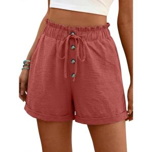 image:imageANRABESS Womens Shorts Casual Summer High Waisted Elastic Drawstring Comfy Lounge Wide Leg Short Pants Beach Vacation ClothesOrange Red