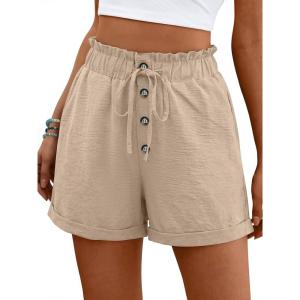 image:imageANRABESS Womens Shorts Casual Summer High Waisted Elastic Drawstring Comfy Lounge Wide Leg Short Pants Beach Vacation ClothesParchment