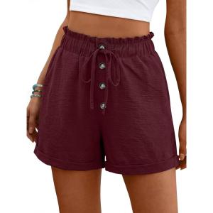 image:imageANRABESS Womens Shorts Casual Summer High Waisted Elastic Drawstring Comfy Lounge Wide Leg Short Pants Beach Vacation ClothesWine Red